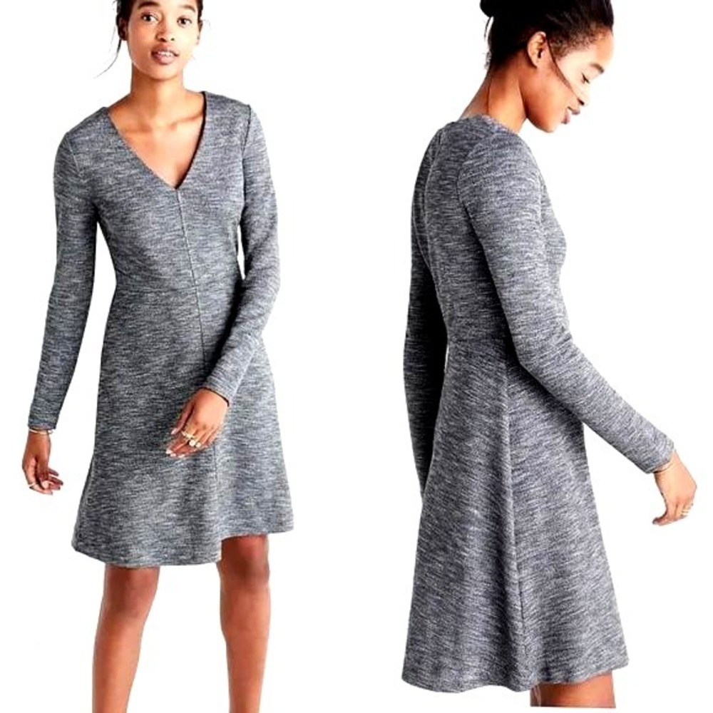 MADEWELL Women's 8 Gray Long Sleeve Bridgewalk V-Neck Fit and Flare Dress Career